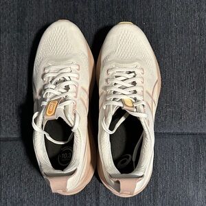 Asics White Athletic Shoes with Soft Pink and Peach Accents